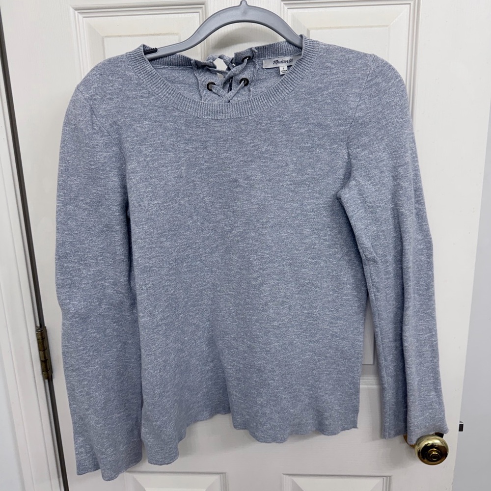 Madewell Laced Back Pullover Sweater in Heathered Gray: Small